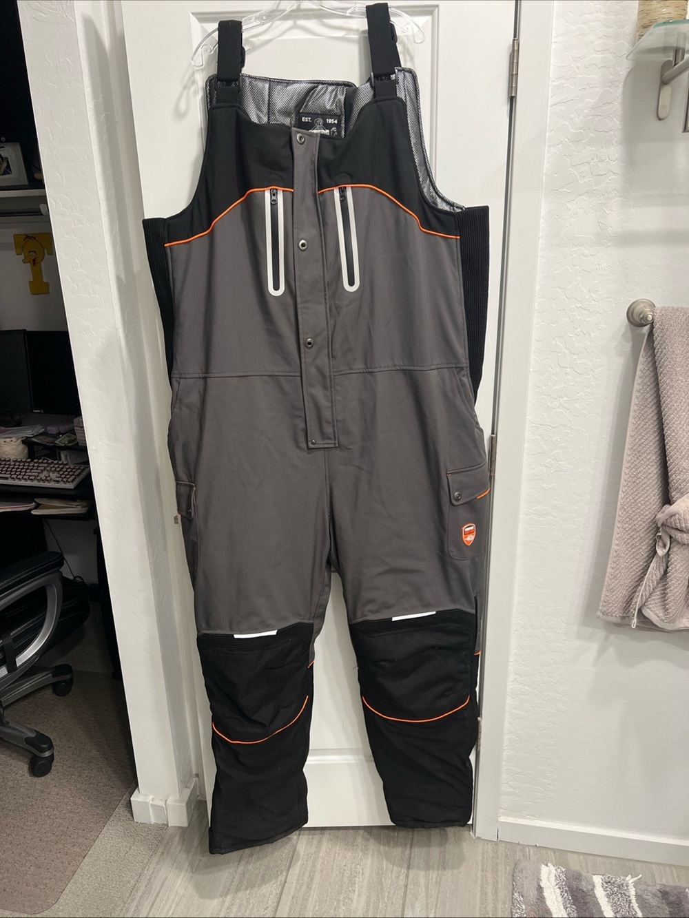 Men's Gray and Black Insulated Bib Overalls with Orange Trim RefrigiWear Polar